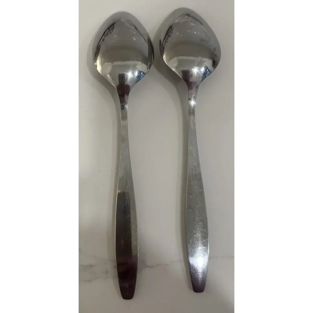 Eldan ELD18 Set Of 2 Solid Serving Spoons MAY ROSE Textured Roses Stainless MCM